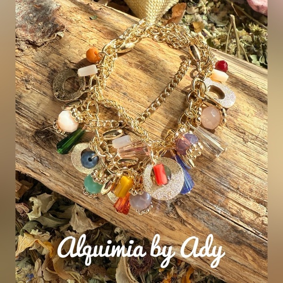 Layered charms gold bracelet